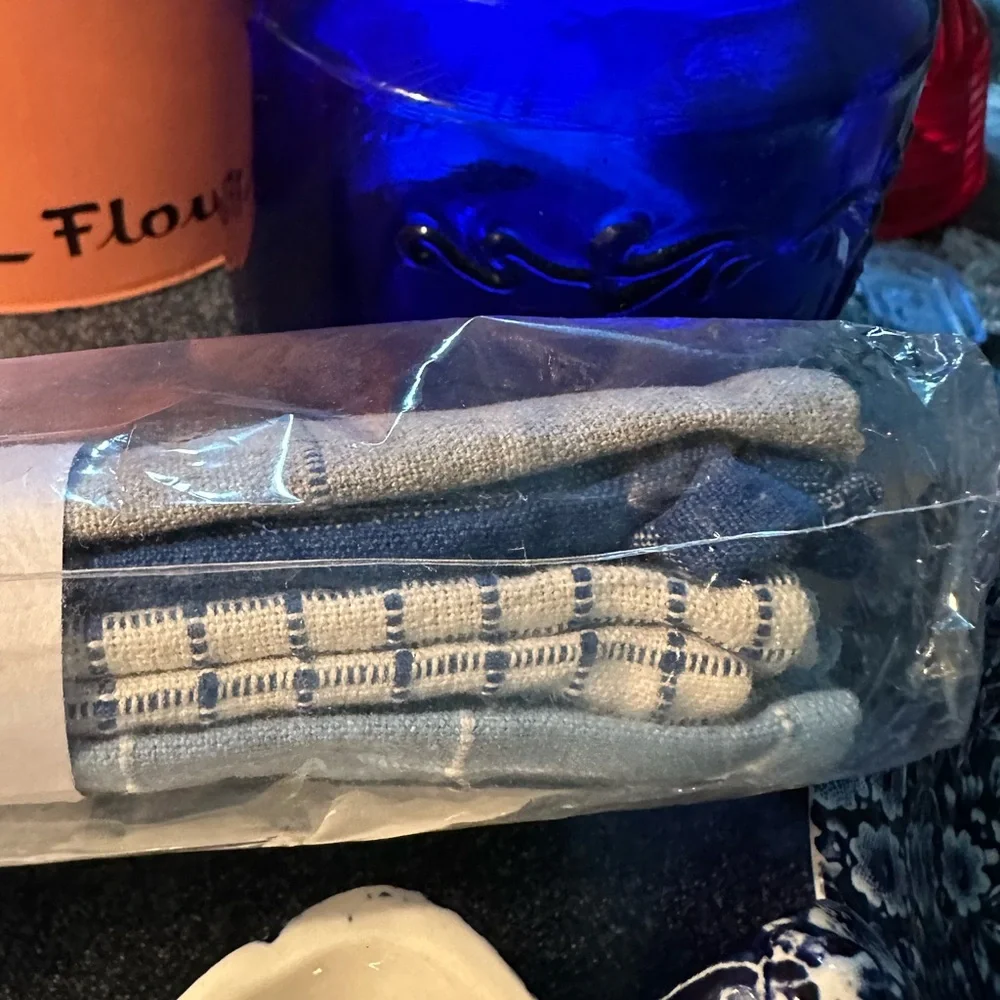 Minimalist Clean Blue | Gray | White Upcycled Palm + Perkins Napkins ~ Set of 4